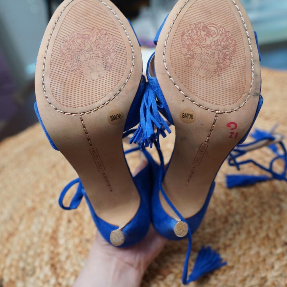 Vince Camuto Blue Suede Lace Up Heels 8M - Picture 4 of 6